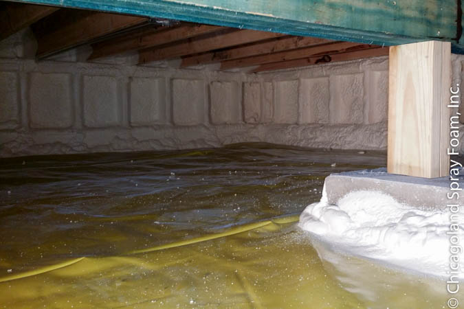 Chicago crawlspace with vapor barrier in closed cell spray foam insulation